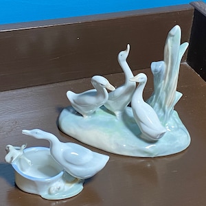 Lladro Nao porcelain white geese figurines