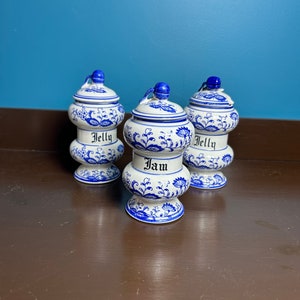Blue Onion vintage collection, jam or jelly jars