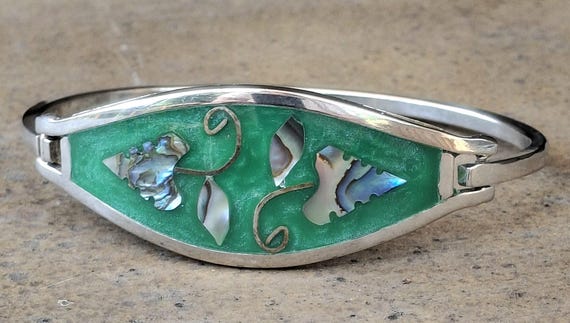 Bracelet Mexican Silver, Abalone, Enamel, Shell Inlay Vintage - Etsy