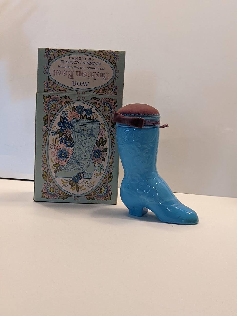 Avon, Perfume Sonnet, Blue Glass, Fashion Boot Pin Cushion, Full