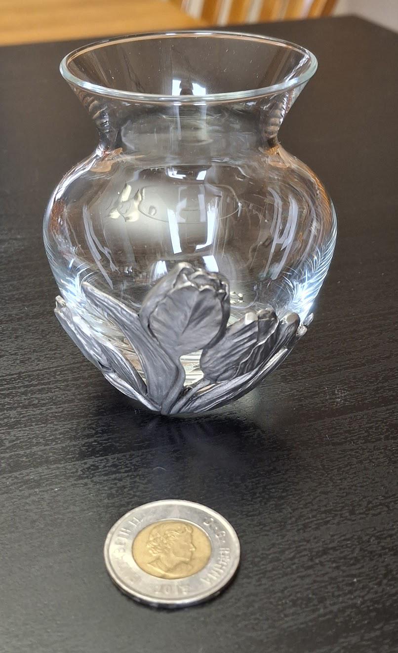 Seagull Pewter, Small Glass Vase, Tulip Design, Flowers, Vintage