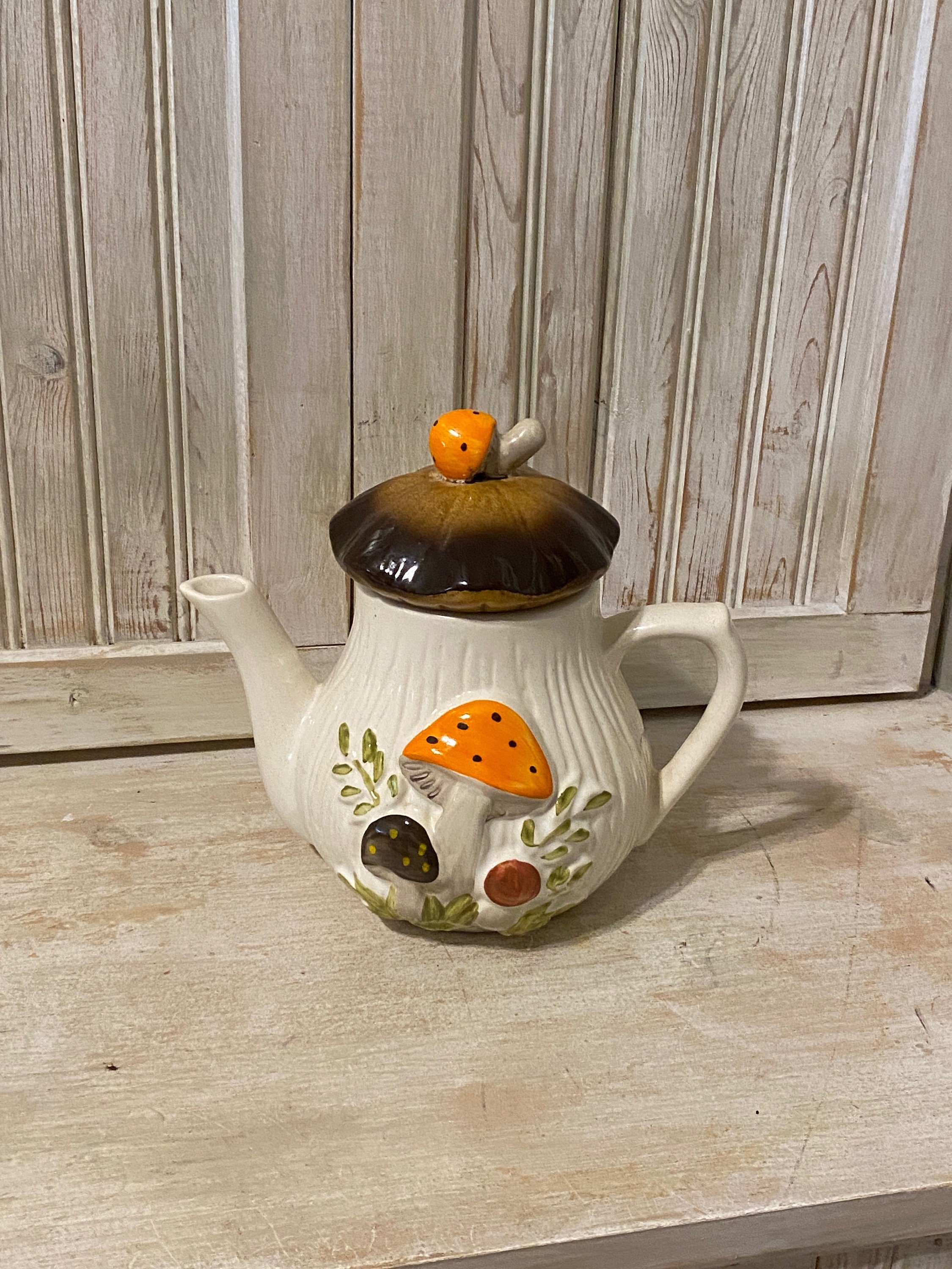 Large teapot Handmade unusual ceramic teapot Mushrooms figurine