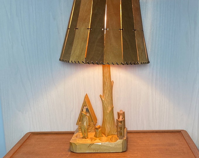 Carved Wood, Folk Art Lamp, P. E. Caron Etsy