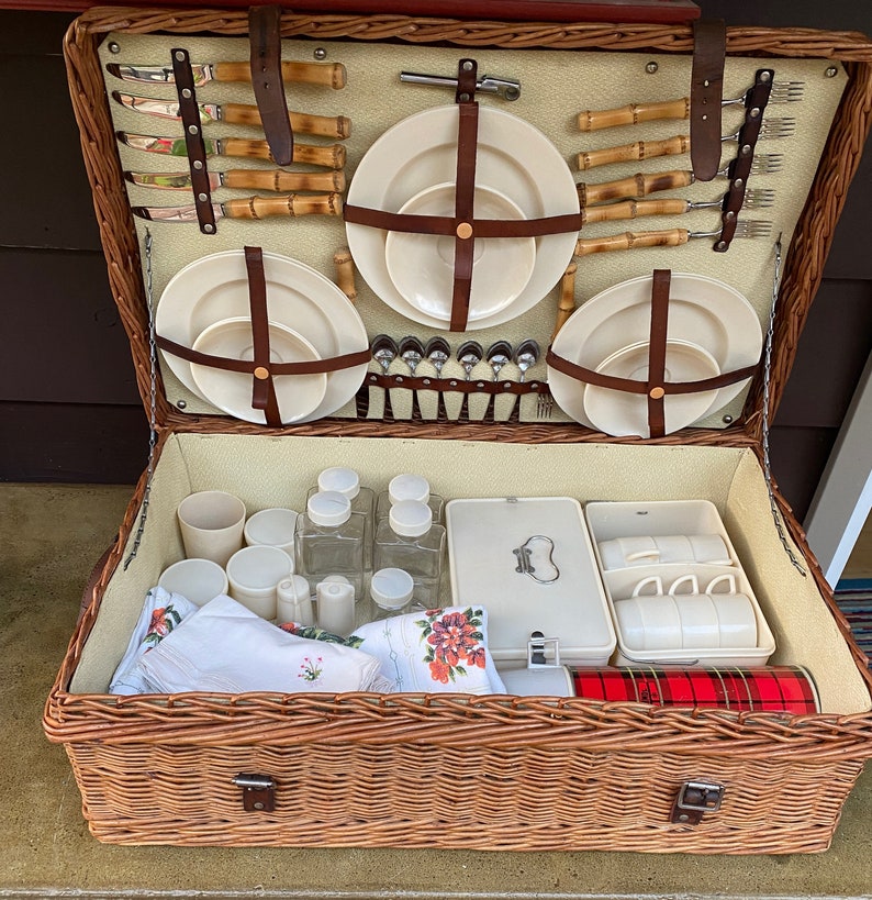 Coracle Antique Wicker Picnic Basket for 6 People Etsy