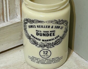 James Keiller & Sons Ltd. Dundee Orange Marmalade Jars, Milk Glass