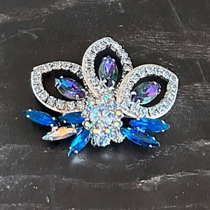 Rhinestone brooch, blue, purple, baby blue