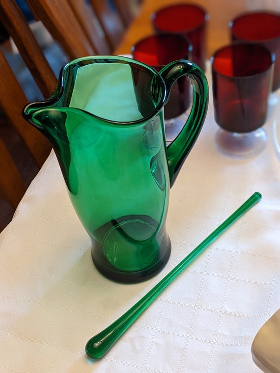 MCM Green Glass Martini Pitcher With Stir Stick - Etsy