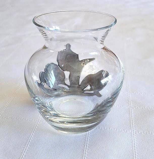 Seagull Pewter, Small Glass Vase, Tulip Design, Flowers, Vintage