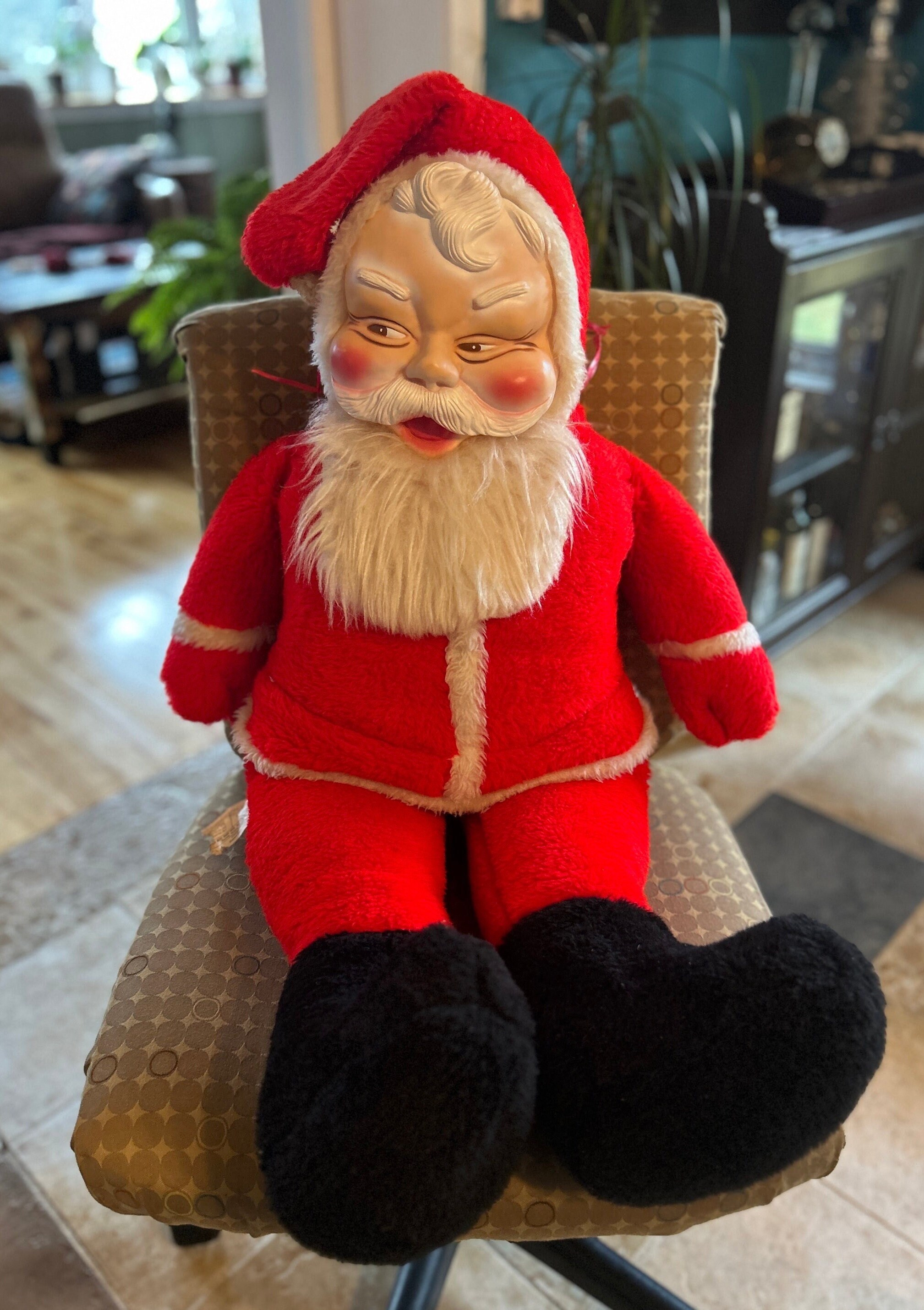 RESERVED for Karen large Rubber Face Plush Santa Doll Etsy UK