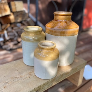 Stoneware crock, antique salt glazed stoneware, storage jars