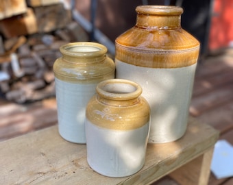 Stoneware crock, antique salt glazed stoneware, storage jars