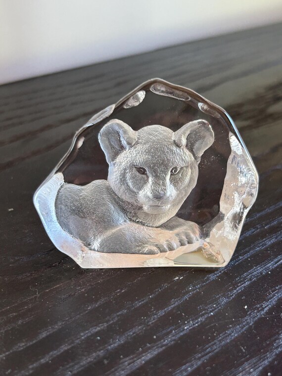 Mats Jonasson, Paperweight, Sweden, Signed, Miniature Lion Cub