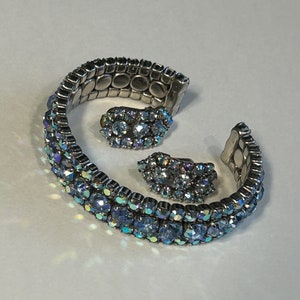 Rhinestone Aurora Borealis bracelet and clip earrings