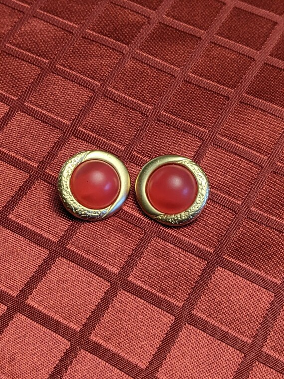 Weekender Earrings Cherry Red Resin Cabochon Text… - image 1