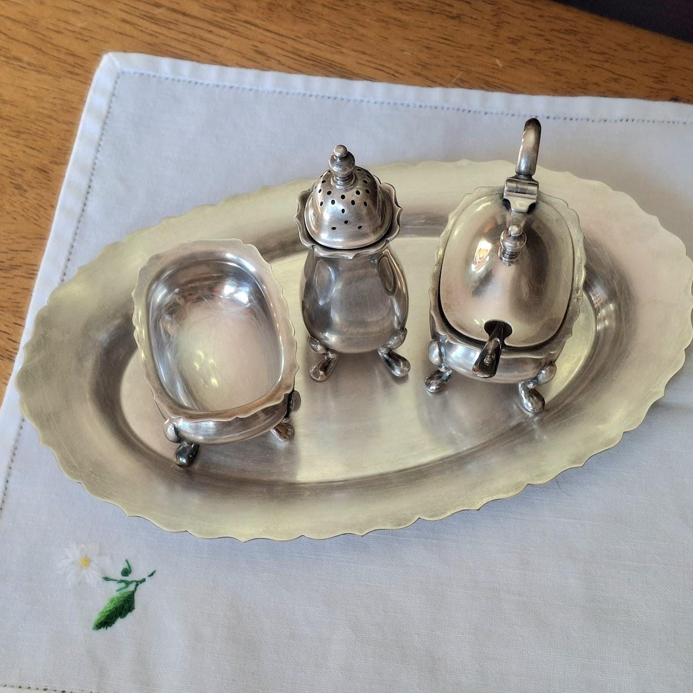 Mappin and Webb, 4 Piece, Condiment Set With Tiny Spoon, Vintage