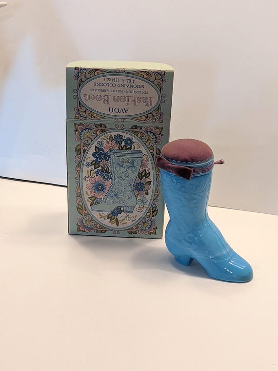 希少 AVON 1970年代 電話 ヴィンテージ香水瓶 パフュームミルクガラス* Avon, Perfume Sonnet, Blue Glass, Fashion Boot Pin Cushion, Full
