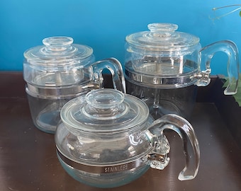 Vintage PYREX Flameware Glass COOKWARE SET of 3 & Detachable