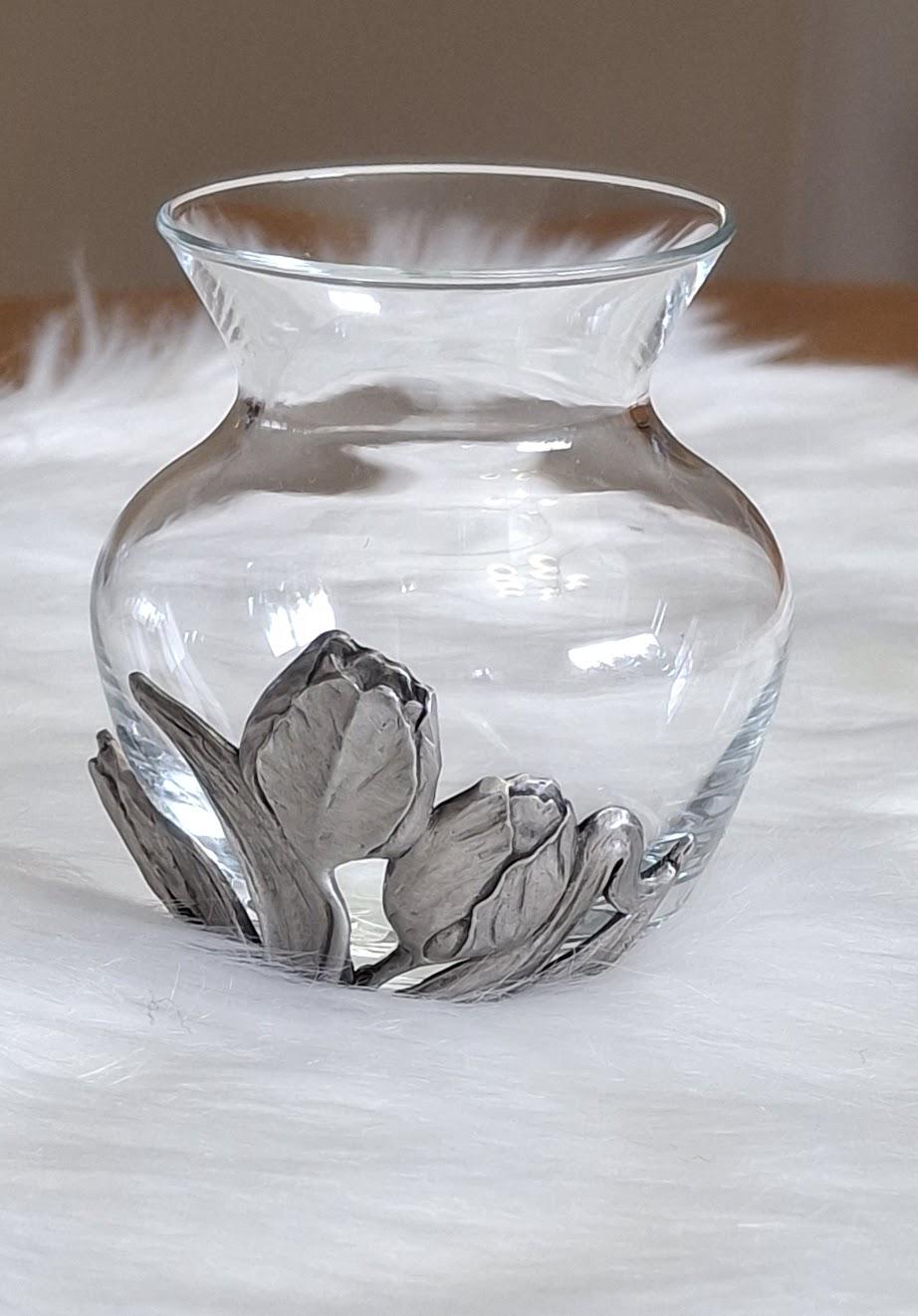 SEAGULL PEWTER 花瓶 Seagull Pewter, Small Glass Vase, Tulip Design, Flowers, Vintage