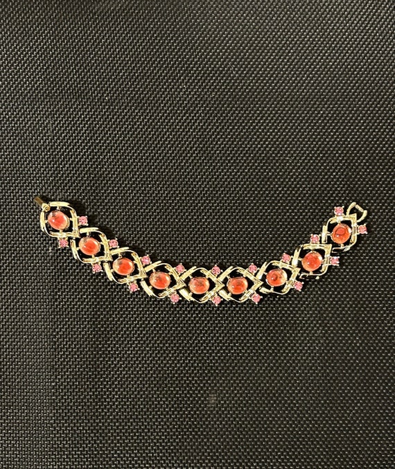 Coro Pink Rhinestone Gold Toned Bracelet Vintage 1950s - Etsy