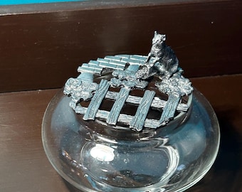 Pewter Pot pourri Dish cat Metzke