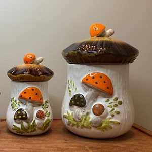 Merry Mushroom vintage canister, medium or large