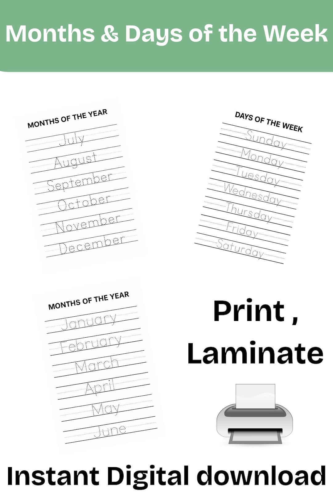 Days of the Week & Year Tracing Worksheets PDF – Learn to Write Days ...