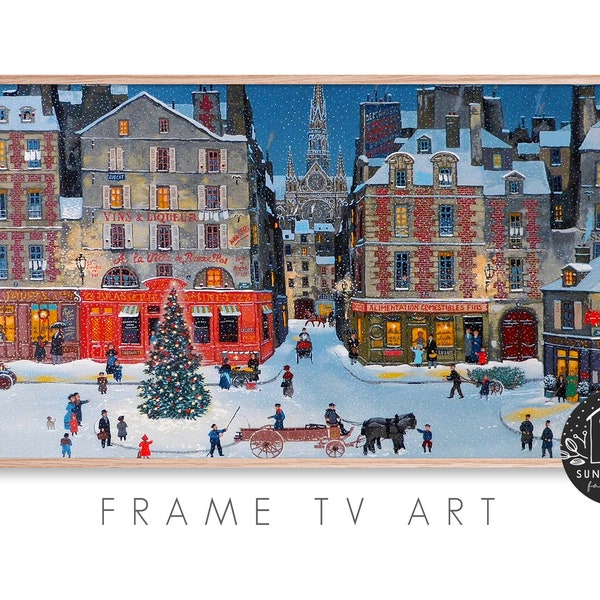 Samsung Frame Tv Art - Landscape, Vintage Painting, Xmas, Winter, Snow, Town, Holiday, Village, City, Scene, People, Digital Download