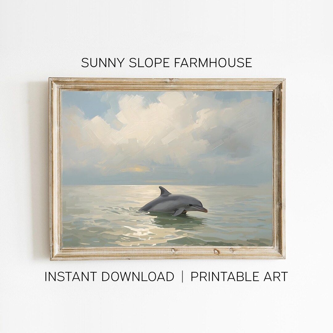 Dolphin Swimming Painting Printable Wall Art Beach Ocean Sea Marine ...