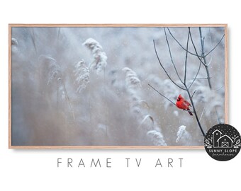 Samsung Frame Tv Art -  Winter, Cardinal, Bird, Animal, Snow Scene, Blizzard, Nature, Seasonal, Frozen, Photography, Instant Download