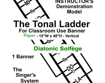 May include: A vertical paper banner titled The Tonal Ladder for classroom use, measuring 15 inches wide by 48 inches high. The design features black ladder graphics with musical solfège syllables including Sol, Fa, Mi, Re, Do, Ti, and La.