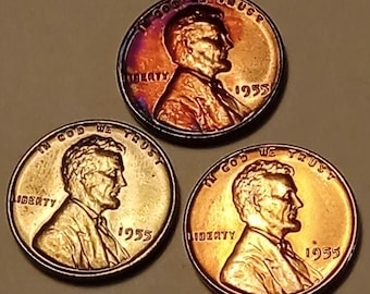 1955-P Lincoln wheat penny UNC/BU  uncirculated beautifully toned                           from an old bank roll