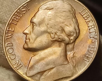 1941-S Thomas Jefferson Monticello nickel UNC uncirculated beautiful toning for a nickel