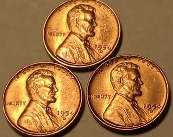 1954-D Lincoln wheat penny UNC/BU  uncirculated beautifully toned                           from an old bank roll