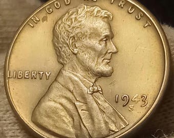 1943-S Lincoln wheat penny BU Brilliant uncirculated steel penny Error : weak 4 in date grease filled die error