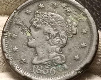1856-P large Braided hair cent Very Fine condition damaged slanted 5