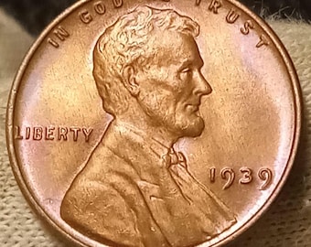 1939-P Toner Lincoln wheat penny BU Brilliant uncirculated beautifully rainbow toned