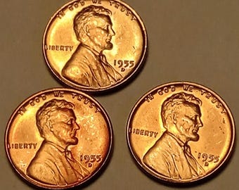 1955-D Lincoln wheat penny UNC/BU  uncirculated beautifully toned                           from an old bank roll