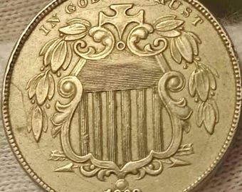 1868-P Sheild nickel extremely fine 75 % copper 25 percent nickel 3 mint error's
