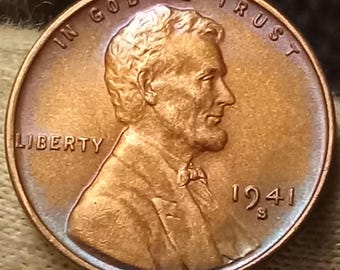 Penny Lincoln Wheat del 1941-S con tonalità arcobaleno, fior di conio.