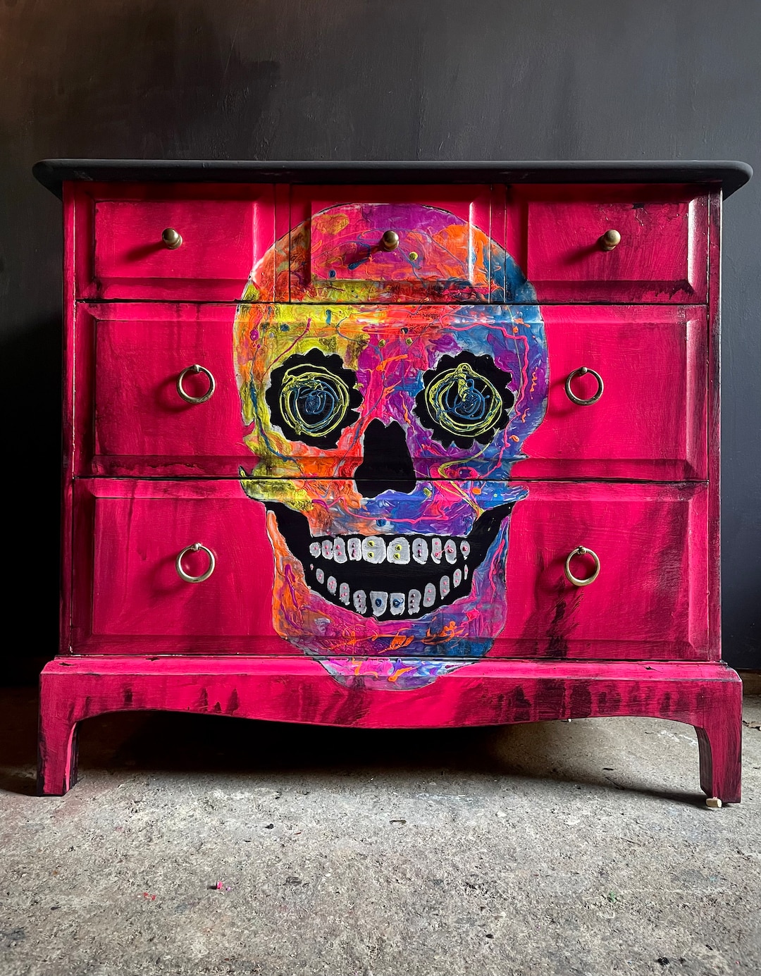 Skull Quirky Chest of Drawers Uv Abstract Small Sugar Skull Etsy UK