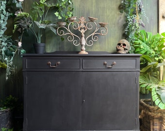 Small narrow black sideboard dresser gothic style