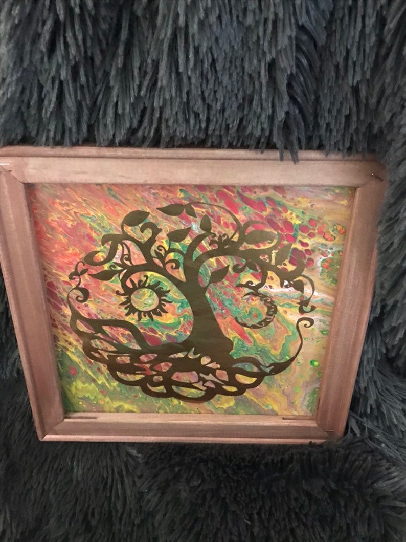 Celtic Tree Of Life Art Canvas Wall Decor Family Hanging Acrylic Dirty Pour Framed
