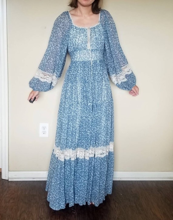 Gunne sax blue floral maxi prairie dress