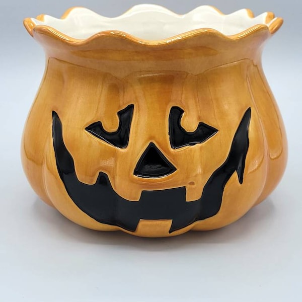 Halloween Jack O' Lantern Pumpkin Ceramic Bowl Pot