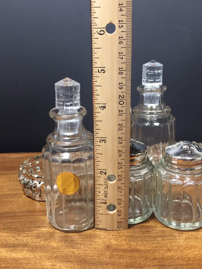 Vintage Sliver Plated Glass Salt Pepper Oil Vinegar Cruets Service Set