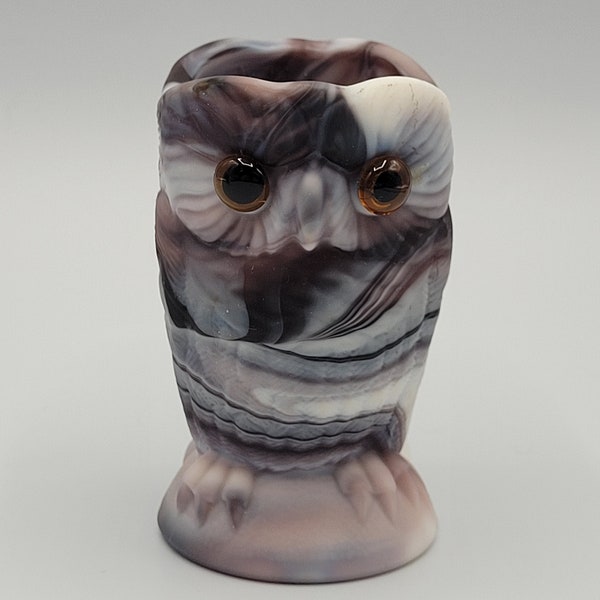 Imperial Glass "End of Day" Satin Slag Owl Toothpick Holder