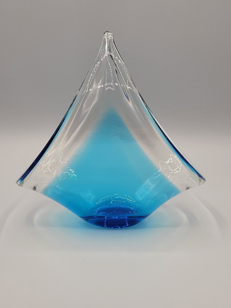 Mid Century Modern Art Glass Blue Sommerso Loop Basket Bowl Etsy