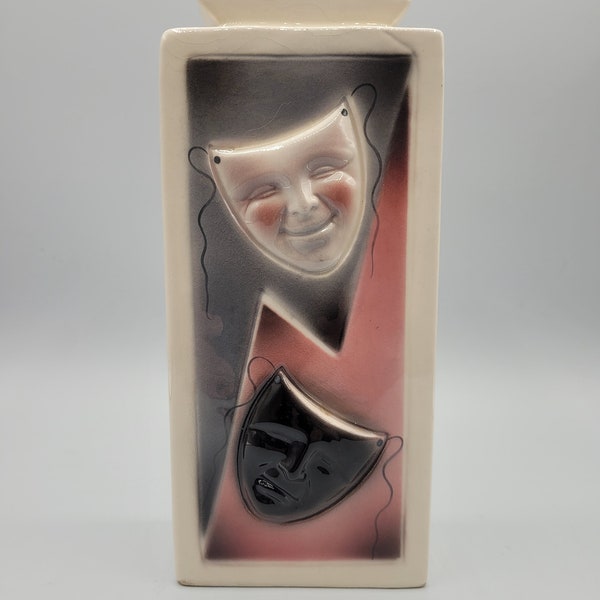 Vintage Clay Art Comedy Tragedy Mask 8" Vase