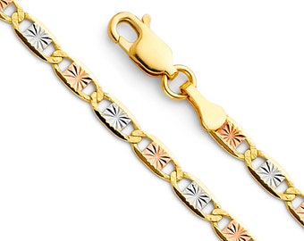 Solid 14K Tri Color Valentino Star Chain • 3.3 mm width • 14K Tri Gold Diamond Cut Chain Necklace • Thick Valentino Chain