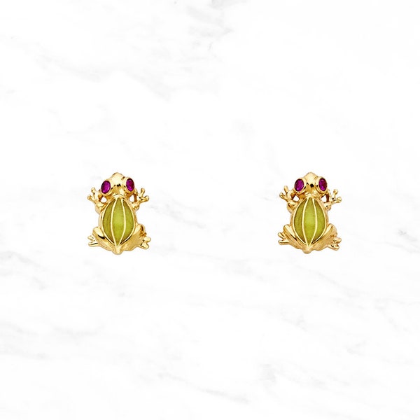 14K Gold Frog Post Earrings, Real 14K Yellow Gold Frog Stud Earrings, Dainty Frog Studs, Petite Frog Earrings